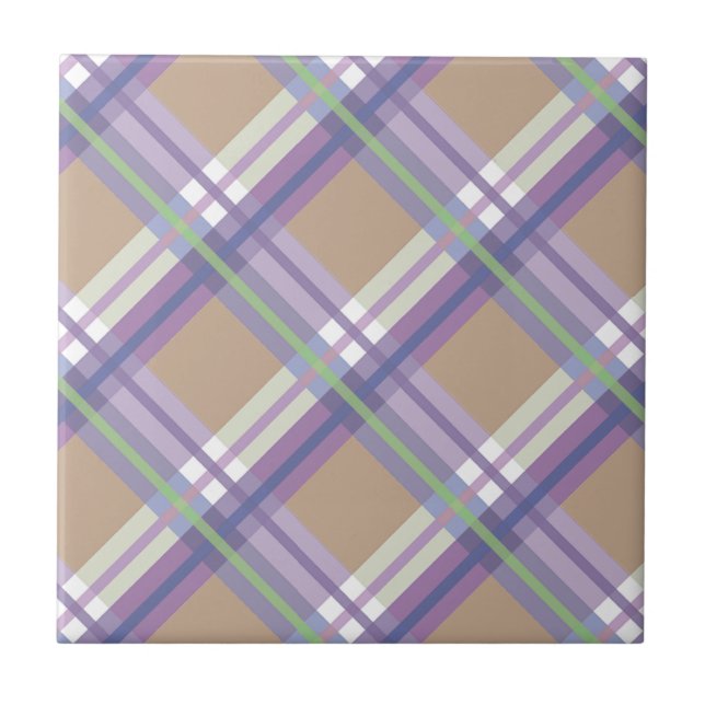 Plaids, Checks, Tartans Sand Lavender and Mint Ceramic Tile (Front)