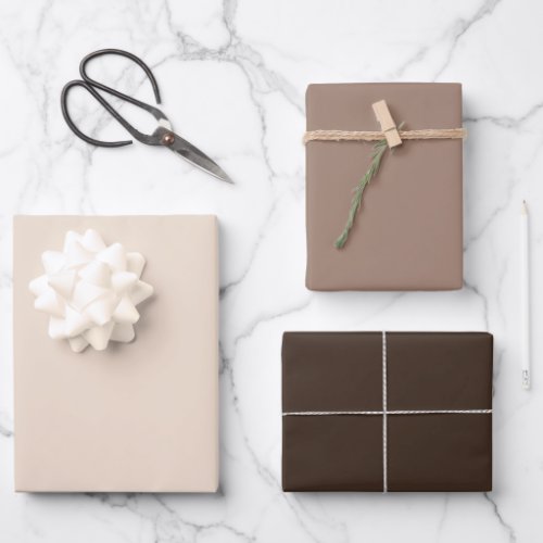 Plain Almond Beaver Bistre Brown Shades 3 Tones Wrapping Paper Sheets