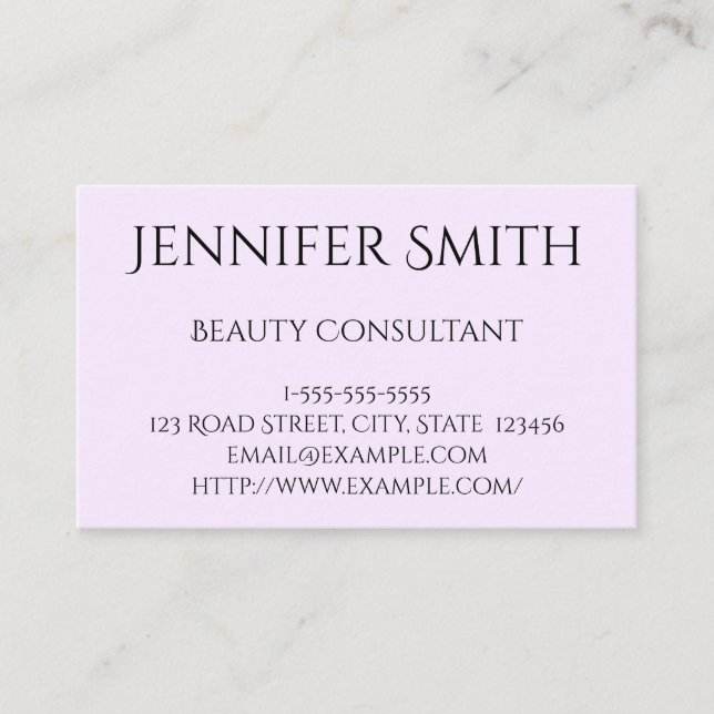 Plain and Basic Beauty Consultant Business Card (Front)