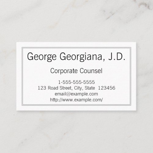 Plain and Minimal Corporate Counsel Business Card