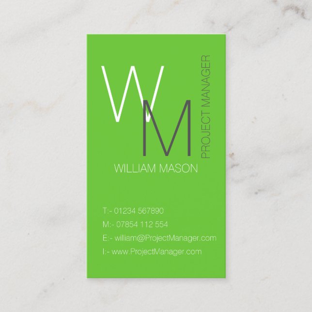 Plain and Simple Green Monogram Business Card (Front)