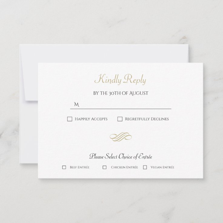Plain and Simple White Gold Classic R.S.V.P. RSVP Card | Zazzle