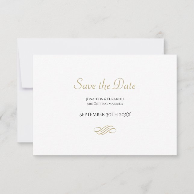 Plain and Simple White Gold Classic Save the Date (Front)