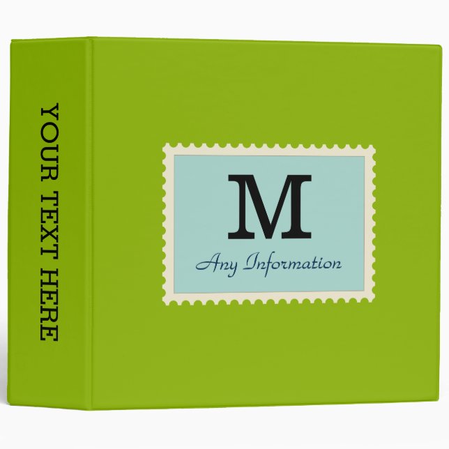 Plain Apple green Background Monogram 3 Ring Binder (Front/Spine)