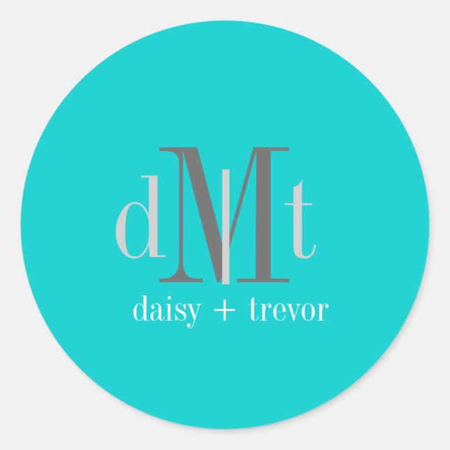 Plain Aqua Blue+Graphite Monogram stickers (Front)