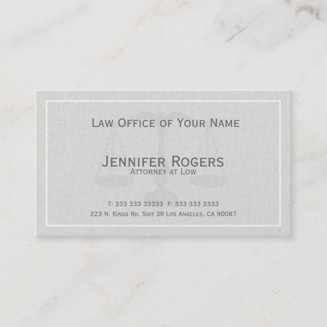 Plain Attorney At Law White Linen Texture Business Card (Front)