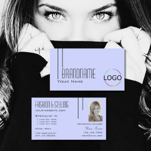 Plain Baby Blue with Logo and Photo Professional Business Card