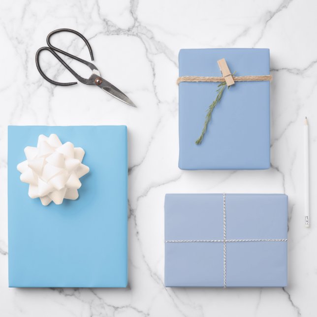 Plain Baby Carolina Steel Blue Shades 3 Tones Wrapping Paper Sheets (Front)