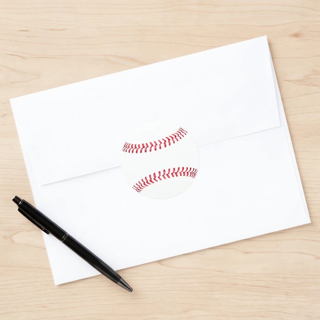 Plain Baseball with Seams Customizable Sports Classic Round Sticker (Simple round baseball sticker insitu. Great for baseball themed parties, gift wrap or scrap booking.)