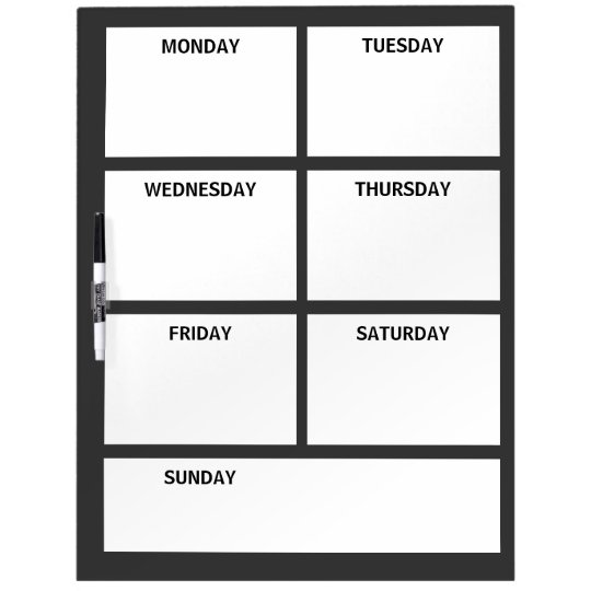 Plain Basic Simple Black White Days of the Week DryErase Board