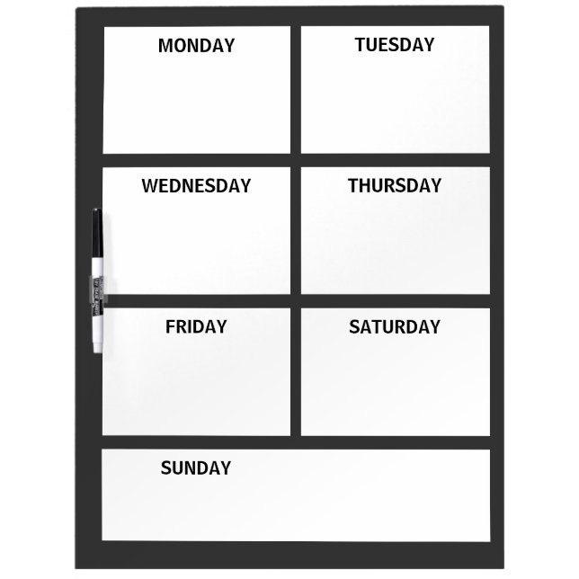 Plain Basic Simple Black White Days of the Week Dry-Erase Board (Front)