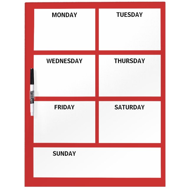 Plain Basic Simple Red White Days of the Week Dry-Erase Board (Front)