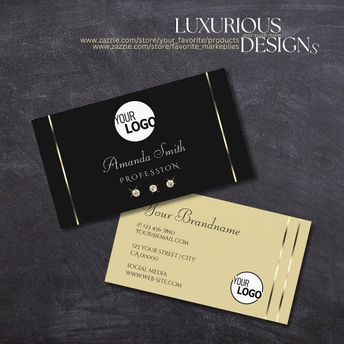 Plain Black and Beige Shimmery Diamonds add Logo Business Card