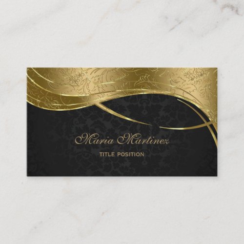 Plain Black And Gold Damask Business Card