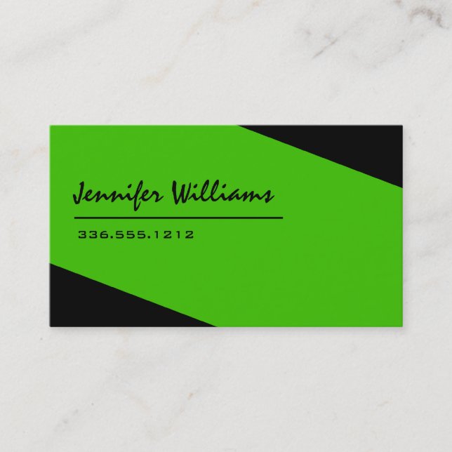 Plain Black and Green Minimalist Business Card (Front)