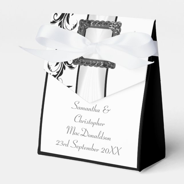 Plain black and white damask lace wedding favor boxes (Front Side)