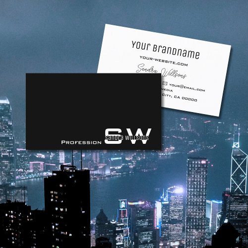 Plain Black and White Modern with Monogram Simple Business Card