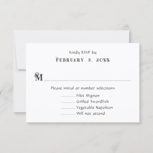 Plain Black and White Wedding Menu Reply Cards