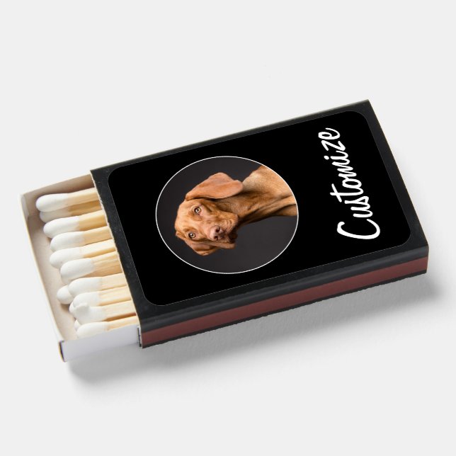 Plain Black Customizable Photo and Text Matchboxes (Front Open)