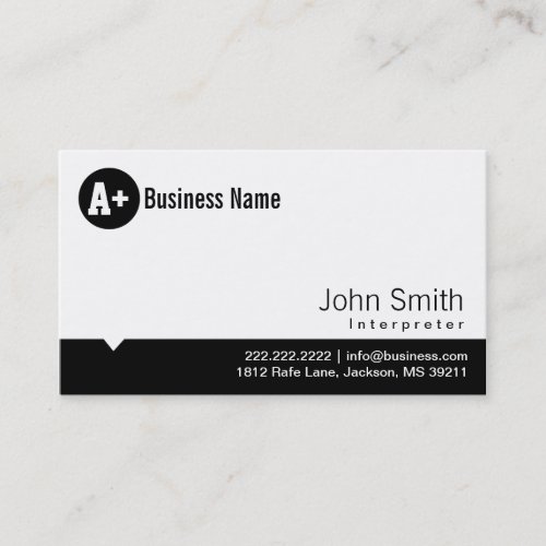 Plain Black Dot Interpreter Business Card