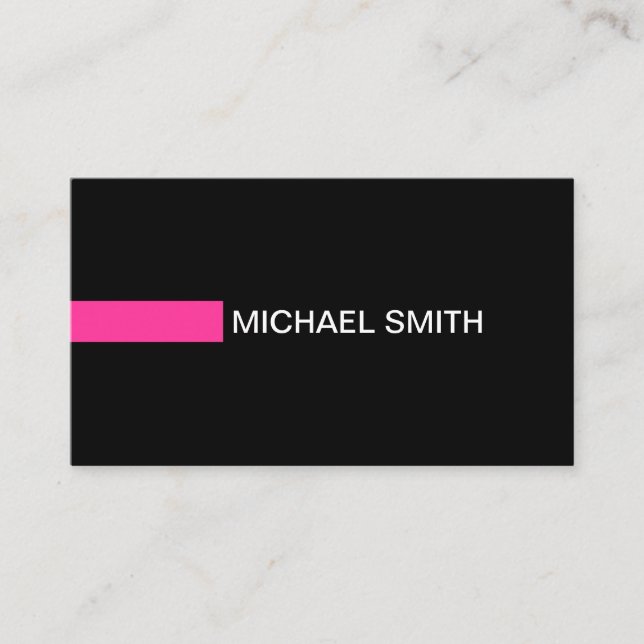 Plain Black Elegant Modern Hot Pink Business Card (Front)
