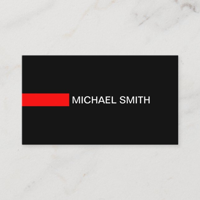 Plain Black Elegant Modern Red Business Card (Front)
