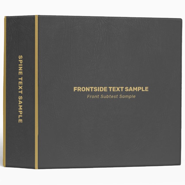 Plain Black Faux Leather LGoldAccents  3 Ring Binder (Front/Spine)