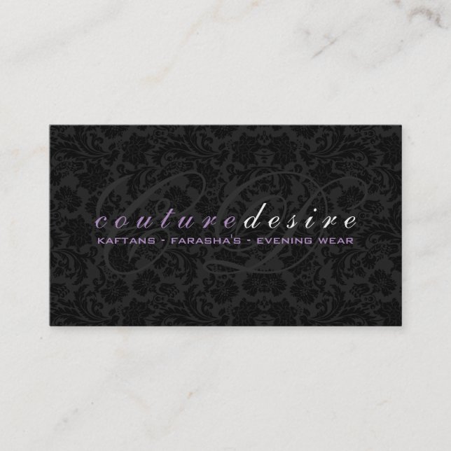 Plain Black Floral Damasks Design Business Card (Front)