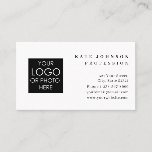 Plain Black Generic Custom Logo Photo One Sided Business Card