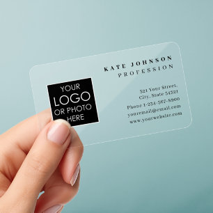Plain Black Generic Custom Logo Photo Template Clear Business Cards