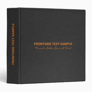Plain Black & Gray Leather Texture Orange Text 3 Ring Binder