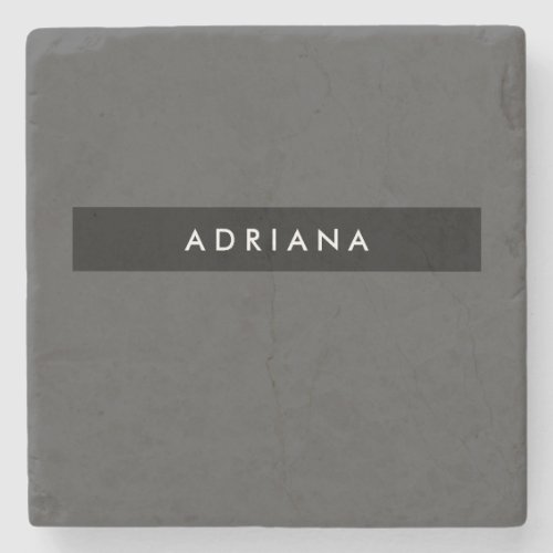 Plain Black Grey Professional Minimalist Name Stone Coaster