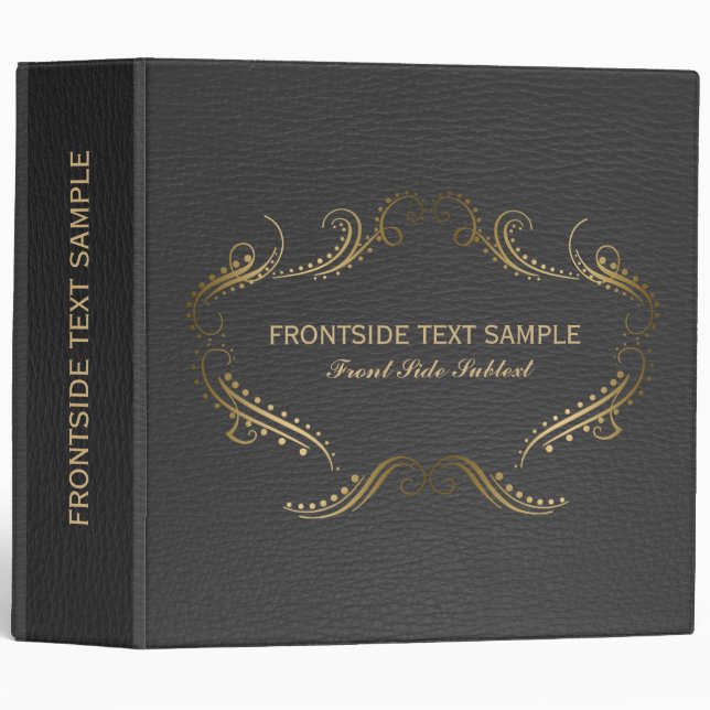 Plain Black Leather Print Gold Frame Binder (Front/Spine)