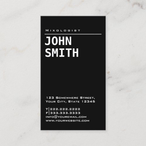 Simple Plain Black Mixologist Business Card