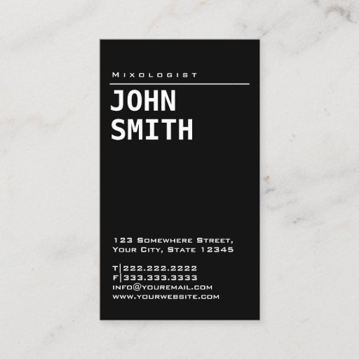 Customizable Simple Plain Black Mixologist Business Card