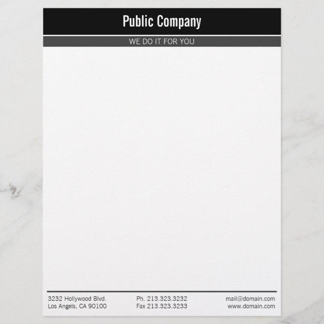 Plain Black Modern Elegant Professional Letterhead (Front)