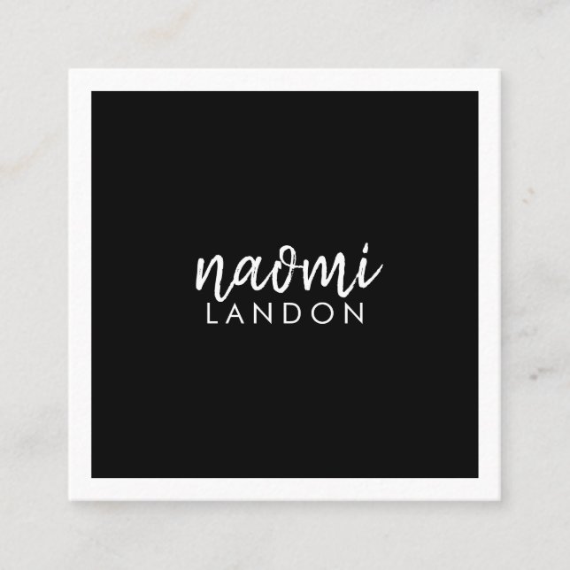 Plain black modern square minimalist white simple business card (Front)