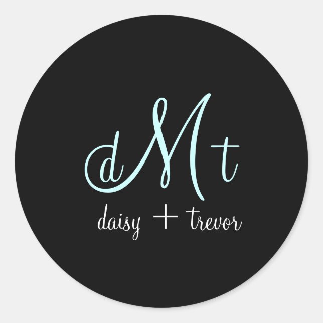 Plain Black Monogram stickers/blue Classic Round Sticker (Front)