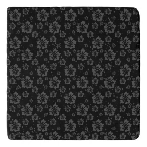 Plain Black Muted Floral Abstract Imprint Trivet