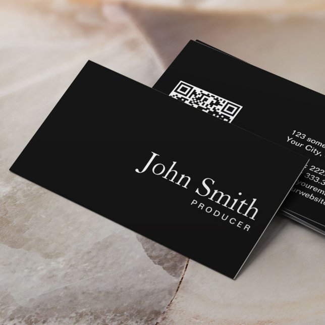 Plain Black QR Code Producer Business Card (Creator Uploaded)
