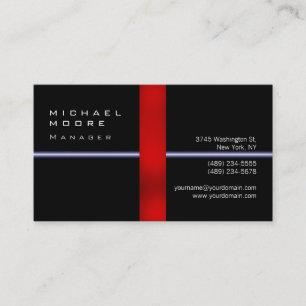 Plain Black Red Stripe Manager Business Card