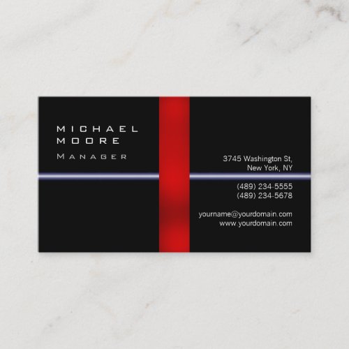 Plain Black Red Stripe Manager Business Card