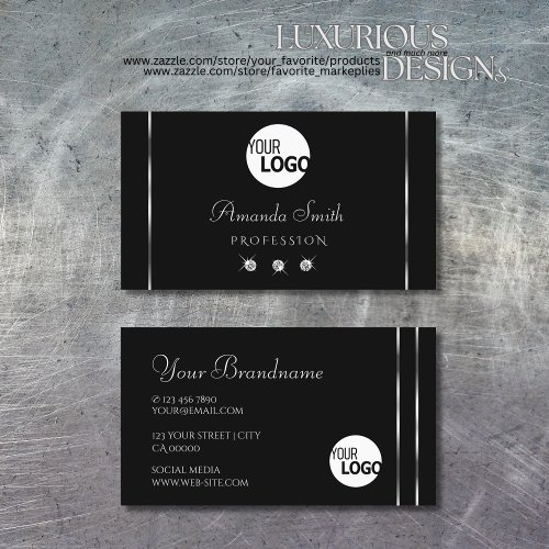 Plain Black Silver Decor Sparkle Diamonds add Logo Business Card