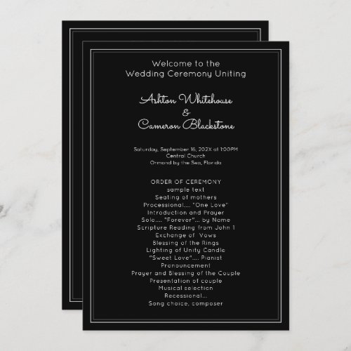 Plain Black Simple Wedding Program Template