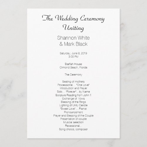 Plain Black White Flat Wedding Program Template