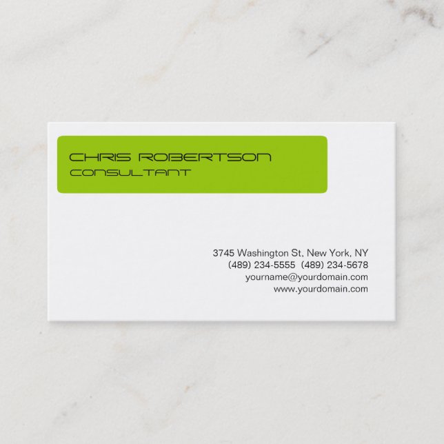 Plain Black White Green Attractive Business Card (Front)