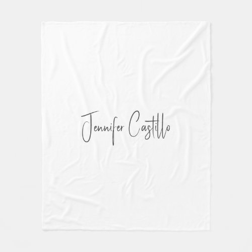 Plain Black White Minimalist Calligraphy Fleece Blanket