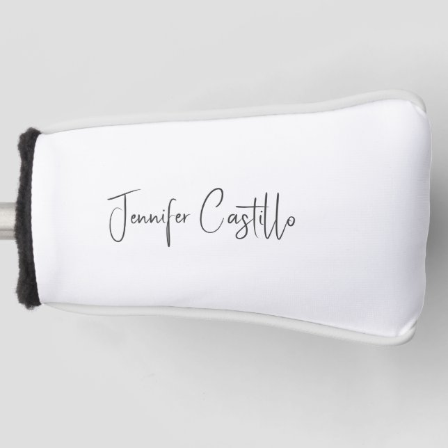 Plain Black White Minimalist Calligraphy Golf Head Cover (Front)