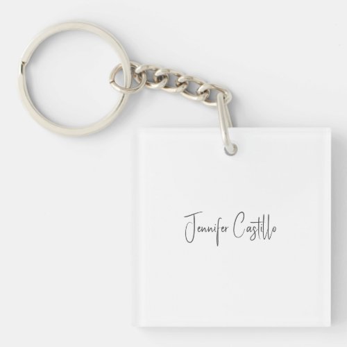 Plain Black White Minimalist Calligraphy Keychain