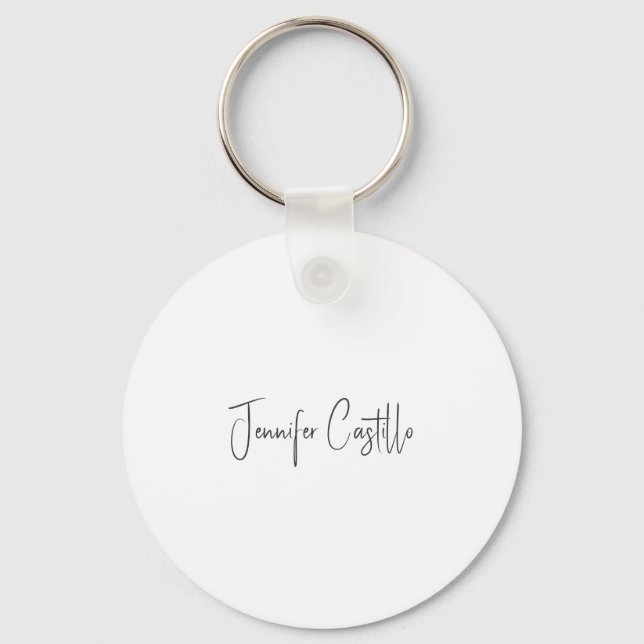 Plain Black White Minimalist Calligraphy Keychain (Front)